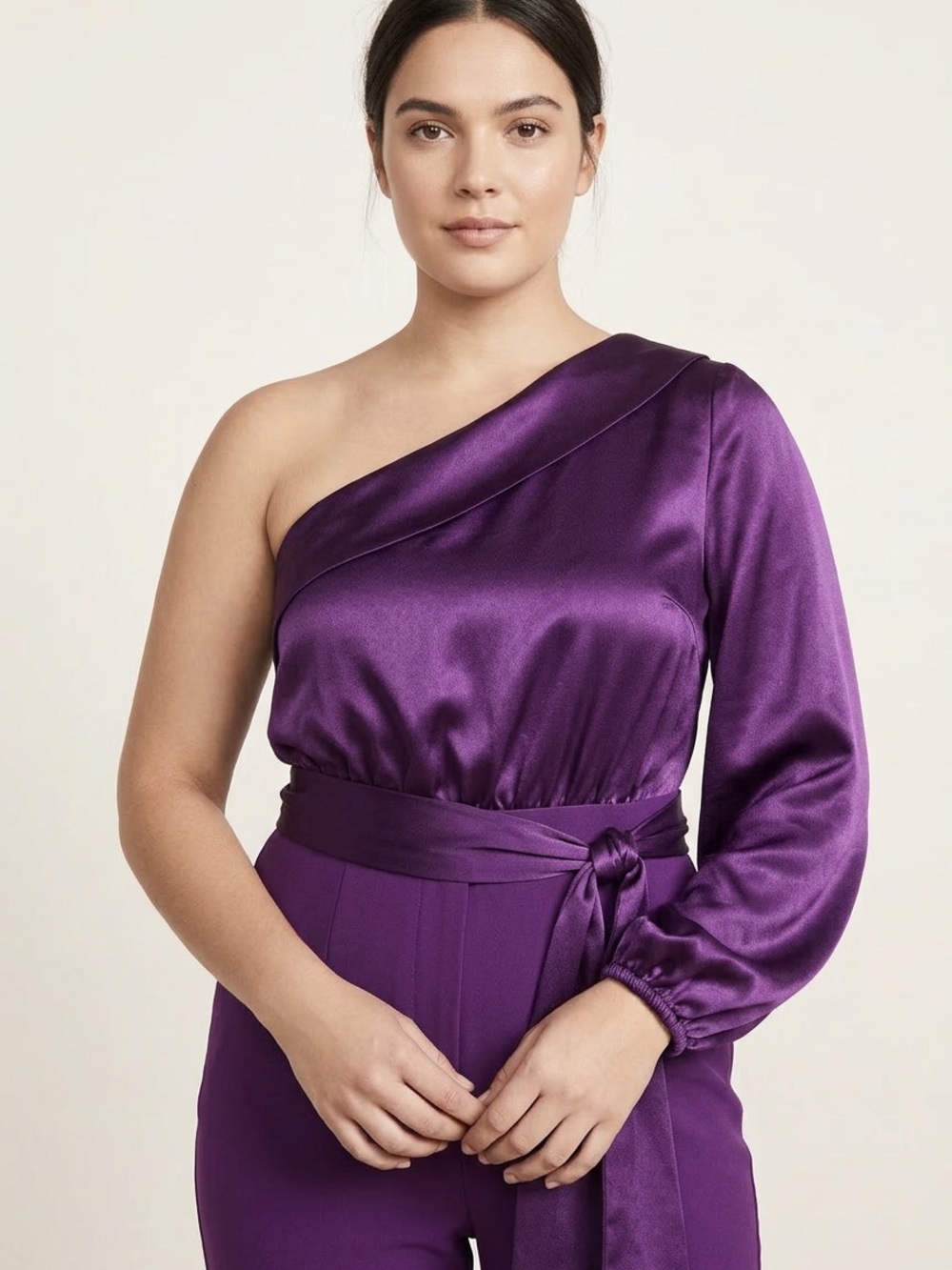 Stylish One-Shoulder Satin Jumpsuit - Picture 3 of 3